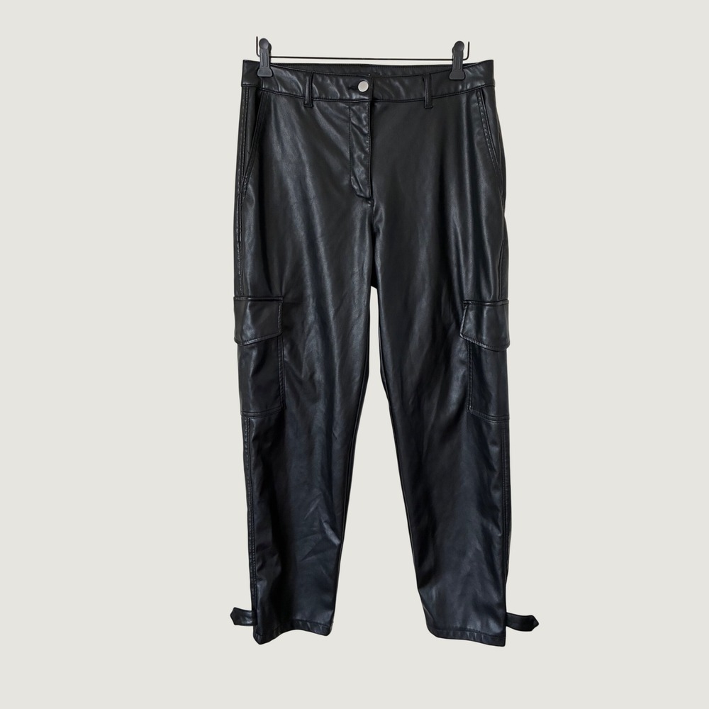 Hunter & Brown Faux Leather Cargo Pants Black Street Wear Goth XL